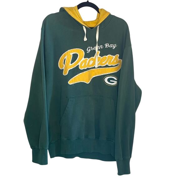 NFL Vintage Green Bay Packers Pullover Hoodie Sweatshirt Green Yellow XL Men - Picture 1 of 7